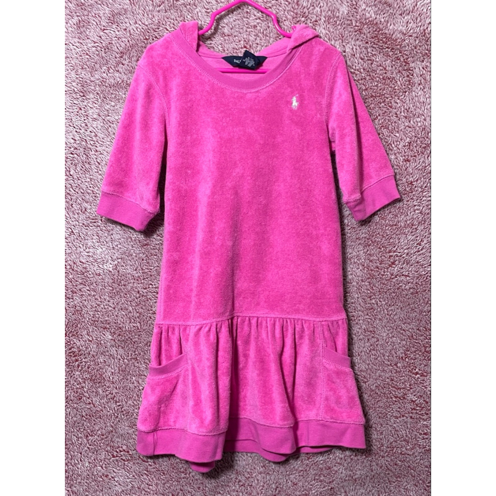 Girls Ralph Lauren Pink Terry Cloth Hooded Casual Dress 6X